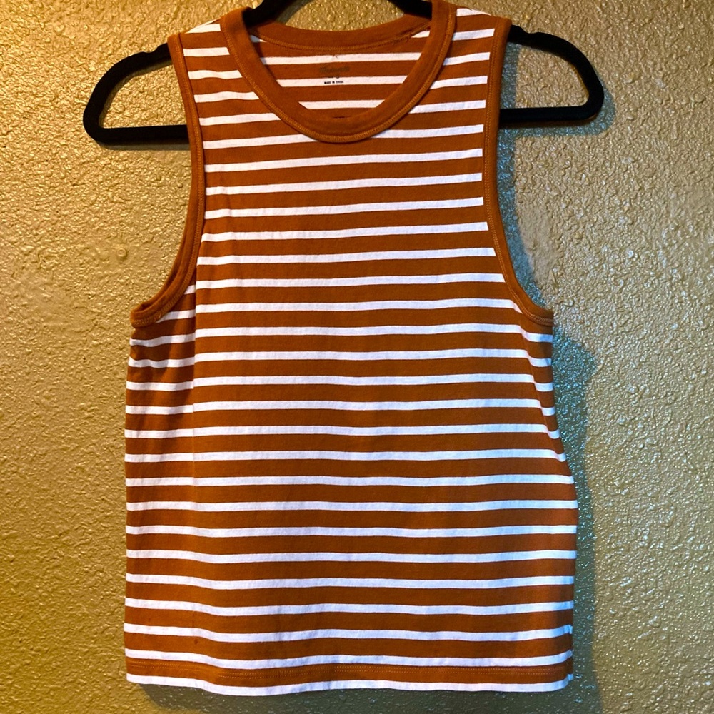 Striped Sleeveless Tank Top - Rust & White